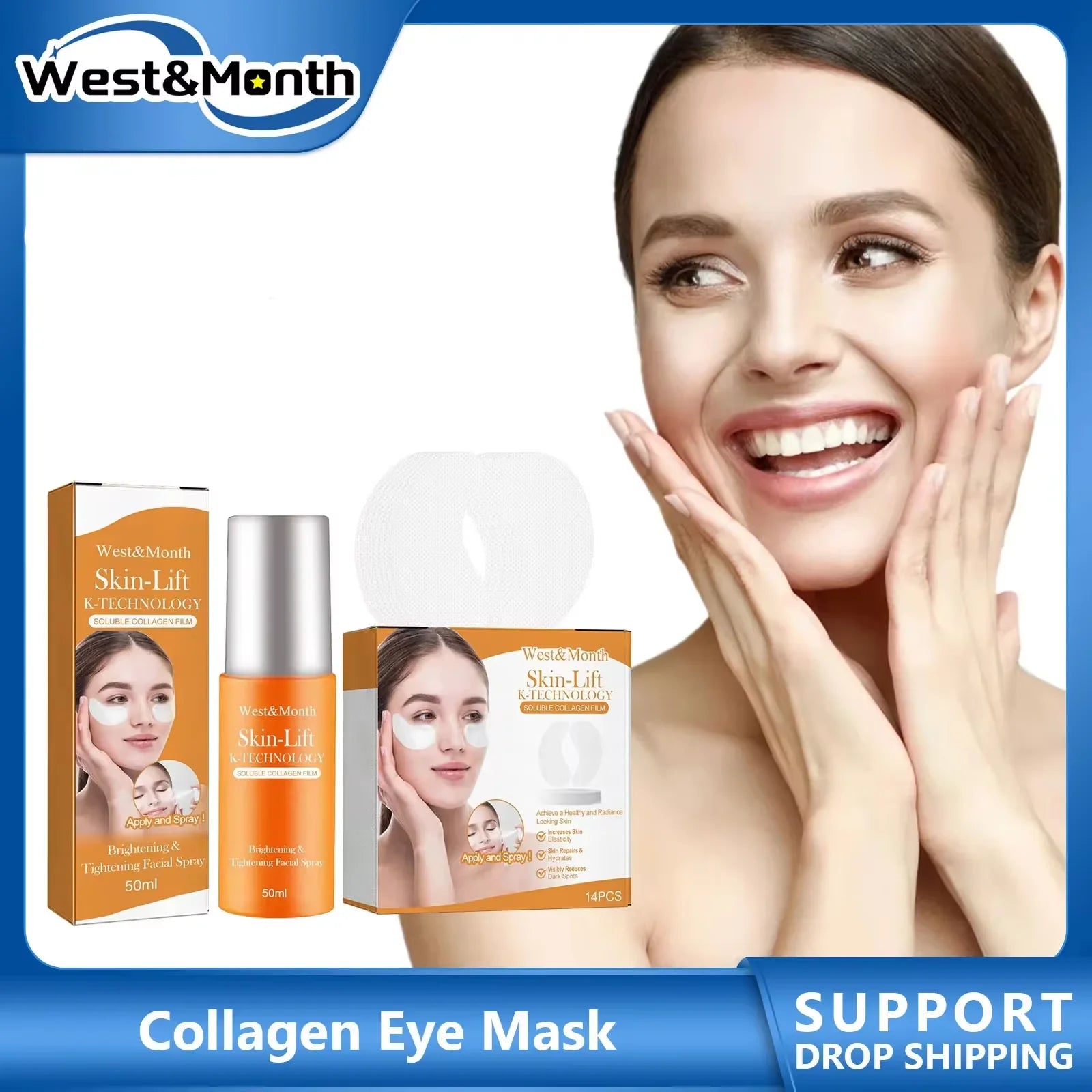Highprime Water Soluble Collagen Film Black Technology Mist Kit Facial Skin Care Suit anti Wrinkle Firming Remove Eye Bags Mask