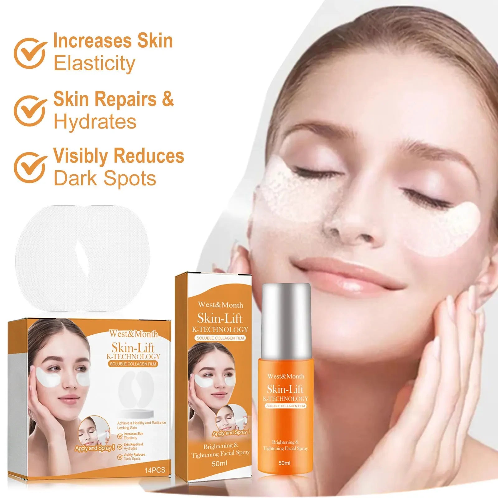 Highprime Water Soluble Collagen Film Black Technology Mist Kit Facial Skin Care Suit anti Wrinkle Firming Remove Eye Bags Mask